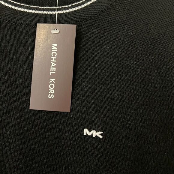 NWT Michael Kors Black Cotton Crewneck MK Logo Sweater - M - Picture 2 of 8